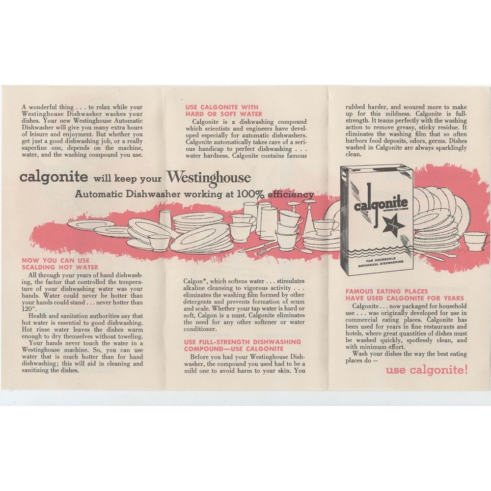 Vintage 1950s Calgonite Advertising Brochure Westinghouse Dishwasher Pink - Picture 3 of 3